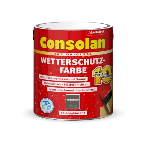 Consolan Wetterschutzfarbe, Deckender Holzschutz für Außen, Kaffeebraun, 2,5L von Consolan
