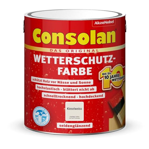 Consolan Wetterschutzfarbe 2,5 l Kieselweiß Deckend Holzschutz Außen von Erhard-Trading