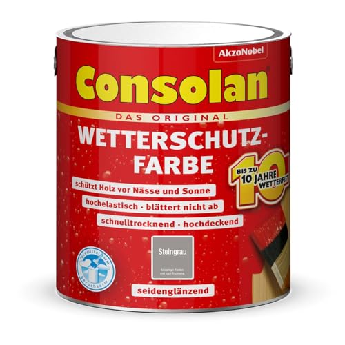 Consolan Wetterschutzfarbe 2,5 l Steingrau Deckend Holzschutz Außen von Erhard-Trading
