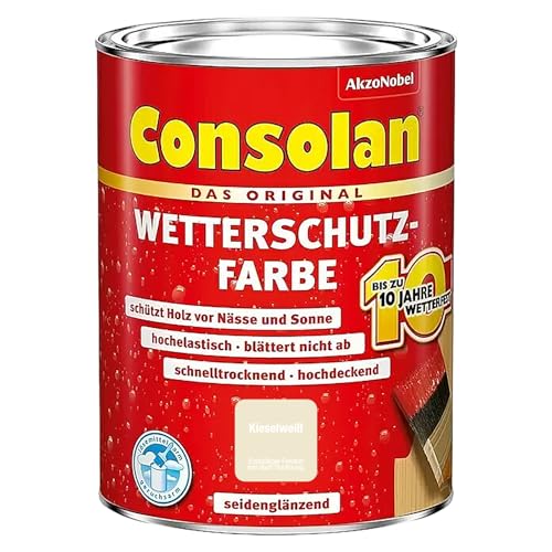 Consolan Wetterschutzfarbe, Deckender Holzschutz für Außen, Kieselweiß, 750ml von Consolan