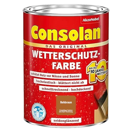 Consolan Wetterschutzfarbe, Deckender Holzschutz für Außen, Rehbraun, 750 ml von Consolan