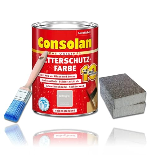 Consolan Wetterschutzfarbe Set 750 ml Holzfarbe Dauerschutz Deckend (Delfingrau) von Erhard-Trading