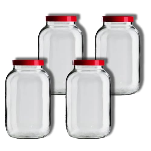 Erhard-Trading 4er-Set XXL Schraubglas, 3400 ml, Vorratsglas mit rotem Twist-Off Deckel von Erhard-Trading