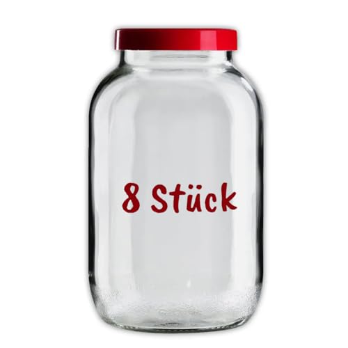 Erhard-Trading 8er Set XXL Einmachgläser, 8x 3400 ml / 3,4 l = 27,2 Liter, Vorratsglas mit Deckel von Erhard-Trading