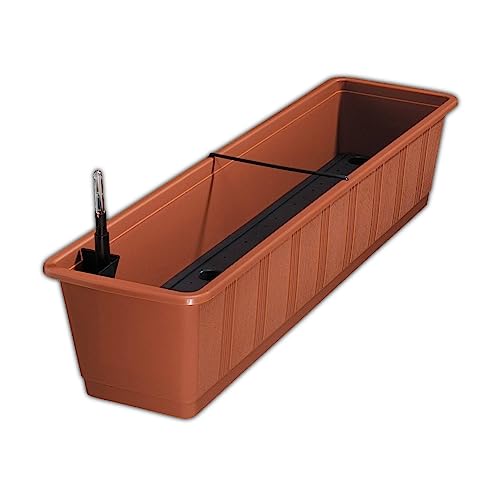 Erhard-Trading Blumenkasten Aqua Green Plus Balkonkasten mit Wasserspeicher (Größe 2 (80 cm), Terracotta) von Erhard-Trading