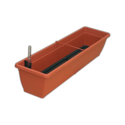 Erhard-Trading Blumenkasten Aqua Toscana mit Wasserspeicher und Wasserstandsanzeiger für Balkon oder Terrasse (Terracotta, 100 cm breit) von Erhard-Trading