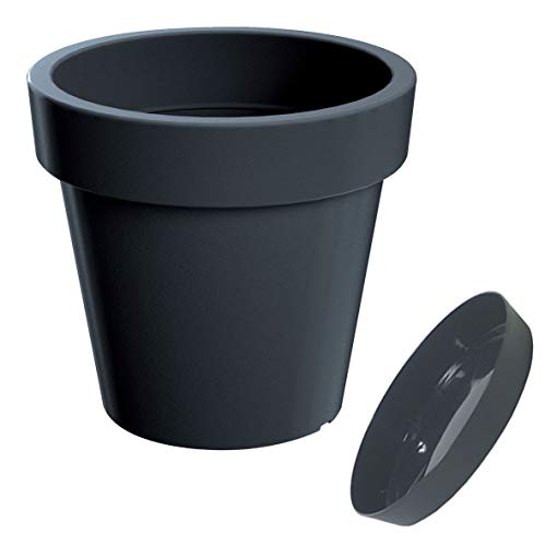 Erhard-Trading Blumentopf Valencia Pflanztopf Übertopf Blumenkübel Untersetzer Kunststoff anthrazit 15 cm + Untersetzer im Set von Erhard-Trading