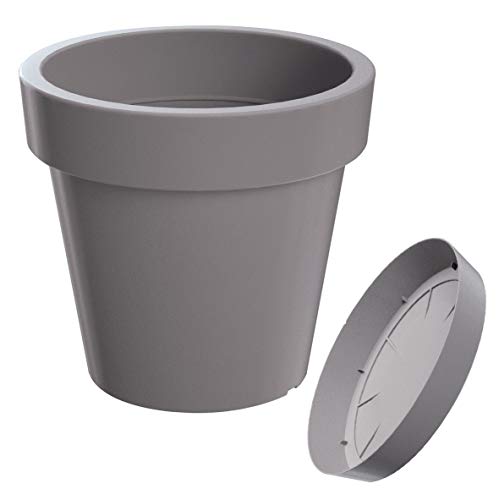 Erhard-Trading Blumentopf Valencia Pflanztopf Übertopf Blumenkübel Untersetzer Kunststoff steingrau 39 cm + Untersetzer im Set von Erhard-Trading