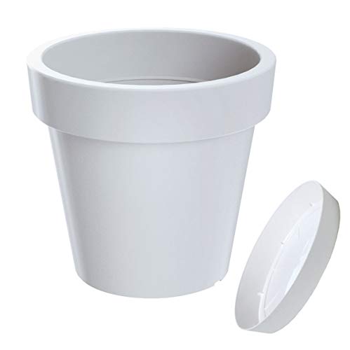 Erhard-Trading Blumentopf Valencia Pflanztopf Übertopf Blumenkübel Untersetzer Kunststoff weiß 19 cm + Untersetzer im Set von Erhard-Trading