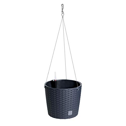 Erhard-Trading Hängeblumentopf Benidorm Blumenampel Blumentopf Kunststoff Rattan-Optik (Anthrazit) von Erhard-Trading