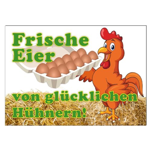 Werbeschild Frische Eier von glücklichen Hühnern A3 (42x30 cm) von Erhard-Trading