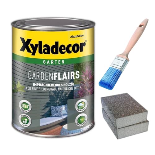 Xyladecor Gardenflairs 1 l Holzschutz ?l Schleifen Pinsel Set (Sand Grau) von Erhard-Trading