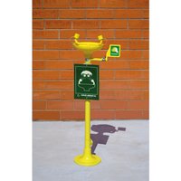 Erbstößer® Augendusche, DIN EN 15154-2 u. ANSI Z 358, Standmodell, mit Kunststoff-Auffangbecken, zweistrahlig von Erbstößer®