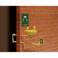 Erbstößer® Augendusche, DIN EN 15154-2 u. ANSI Z 358, Wandmontage, mit Kunststoff-Auffangbecken, zweistrahlig, frostsicher von Erbstößer®