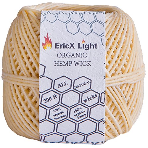 EricX Light Hanfdocht aus Bienenwachs, 61 m Spule, 100% Bio-Hanfdocht, gut beschichtet mit natürlichem Bienenwachs, Standardgröße (1,0 mm) von EricX Light