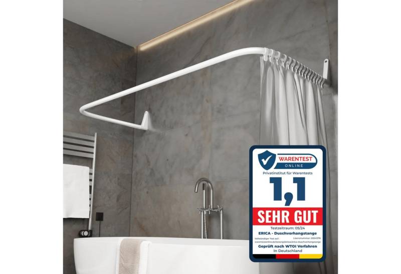Erica Duschvorhangstange L-form & U-form - 4-in-1 für Badewanne oder Dusche Duschstange Ecke, Stahl mit Pulverbeschichtung - Ohne Deckenhalterung von Erica