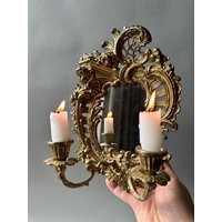 Messing Wandleuchter Mit Spiegel/Kerzenhalter Wanddeko Wandkerze Barock Stil von EricaVintage