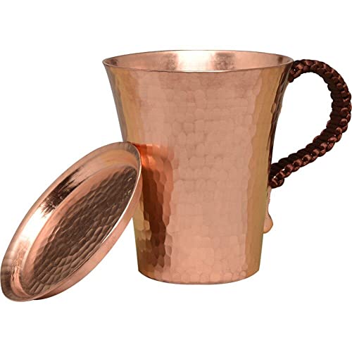 Moscow Mule Kupferbecher - Reine Kupfertassen mit Deckel, gehämmerter Oberfläche und ergonomischem Griff von Ericetion