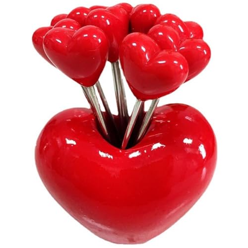 Set 10 Obstgabeln Aus Edelstahl Und 1 Rotem Liebeshalter, Kreative Obstgabeln, Dessertgabeln, Obstgabeln, Salatgabeln, Essensspießer, Essensspießer Für Kinder von Ericetion