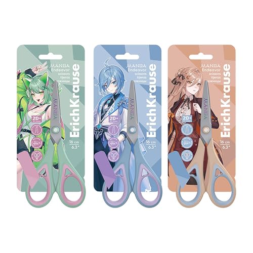 Schere Manga 16cm 1 Stück sortiert - extra scharfe 2D-bogenförmigen Edelstahlklingen - Bastelschere mit Anti-Rutsch-Griffen - Papierschere Allzweckschere - Schulschere Anime Aufdruck Pastellfarben Schere Manga 16cm 1 Stück sortiert - extra scharfe 2D-bogenförmigen Edelstahlklingen - Bastelschere mit Anti-Rutsch-Griffen - Papierschere Allzweckschere - Schulschere Anime Aufdruck Pastellfarben von Erich Krause