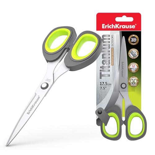 Titanium Schere 17,5cm mit erweitertem Schneidwinkel - extra scharfe 3D-bogenförmigen Edelstahlklingen mit Titanbeschichtung - Bastelschere mit Antihaft-Eigenschaften - Universalschere von Erich Krause