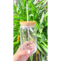 Libbey 16 G Glas Blank | Moderner Kaffeeglas Bambus Deckel + Wiederverwendbares Stroh von ElectricFeelsCompany