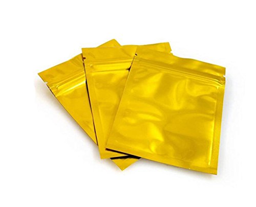 100 Stück Mylar Folie Ziplock Bag Probe Beutel Self Sealing Doppelseitige Farbe Flat Ziplock Taschen Food Grade Storage Vakuumierer Perfekt für kosmetische Tee Pulver Probe Giveaway 8.5x13cm (Gold) von ericotry