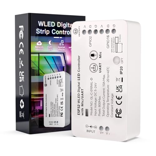 Wled Controller, Wled Controller Esp32 Addressable Strip mit Mic Download zur Steuerung von NeoPixel(WS2812B, WS2811,SK6812, WS 2801 APA 012, APA104) oder auch von SPI-basierten Chipsätzen 5-24V von Ericsity