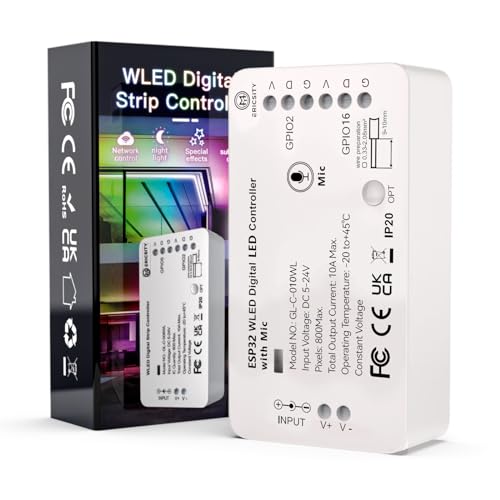 WLED Addressable Strip Controller ESP32 Webserver zur Steuerung von NeoPixel (WS2812B, WS2811, SK6812) LEDs oder auch von SPI-basierten Chipsätzen 5-24 Volt WiFi Smart LEDs Hausinstallation ESP32 von Ericsity