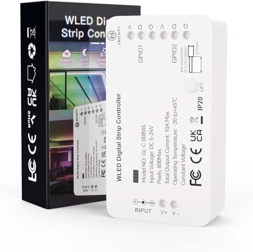 Ericsity WLED Addressable Strip Controller ESP8266 Webserver zur Steuerung von NeoPixel WS2812B, WS2811, SK6812, WS 2801 APA 012, APA104 (WLED) LEDs oder auch von SPI-basierten Chipsätzen 5-24 Volt von Ericsity