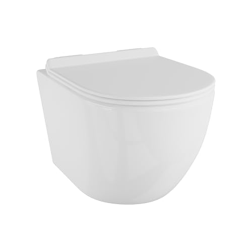 Eridanus Kompakte Wandhängende Toilette Badezimmer, Keramik-Randloses Design mit integriertem WC-Becken und Schnellverschluss-Softclose-Sitz, Glänzend Weiß - 490 x 360 x 360mm von Eridanus