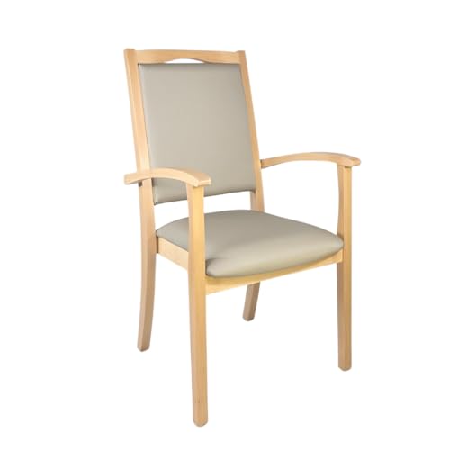 Erides Seniorenstuhl Alexander Hochlehner mit Armlehnen – Pflegestuhl, Buche massiv, gepolstert, ergonomisch, fertig montiert, für Senioren, Pflege & Praxis (Profi-Clean-Kunstleder, Walter Macadamia) von Erides