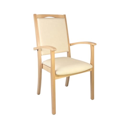 Erides Seniorenstuhl Alexander Hochlehner mit Armlehnen – Pflegestuhl, Buche massiv, gepolstert, ergonomisch, fertig montiert, für Senioren, Pflege & Praxis (Profi-Clean-Stoff, Como Creme) von Erides