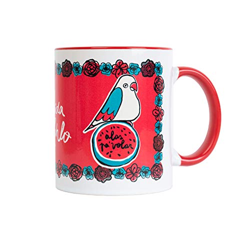 Grupo Erik Tasse Frida Kahlo - Kaffeetasse mit dem Motiv Alas pa Volar - Kaffeetasse mit einem Fassungsvermögen von 350 ml - Weiße Teetasse - Coffee Mug von Grupo Erik