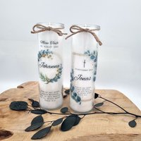 Taufkerze Mit Eukalyptus, Name, Datum Und Taufspruch - Individualisierbar von Erinnerungsverliebt