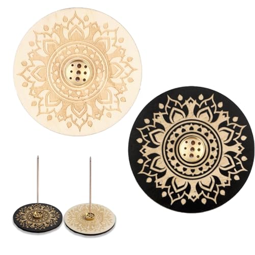 2 Stück Räucherstäbchen Halter, Meditations Zubehör, Räucherstäbchenhalter Holz mit Asche-Auffangschale für Meditation, Yoga und Heimdekoration (Farbe des Holzes,Schwarz) von Erioscar
