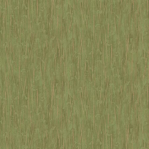 Grüne Tapete mit Gras Design | Muster Vliestapete in Olivgrün Gold für Wohnzimmer und Schlafzimmer | Vlies Wandtapete asiatisch mit Vinyl von bricoflor