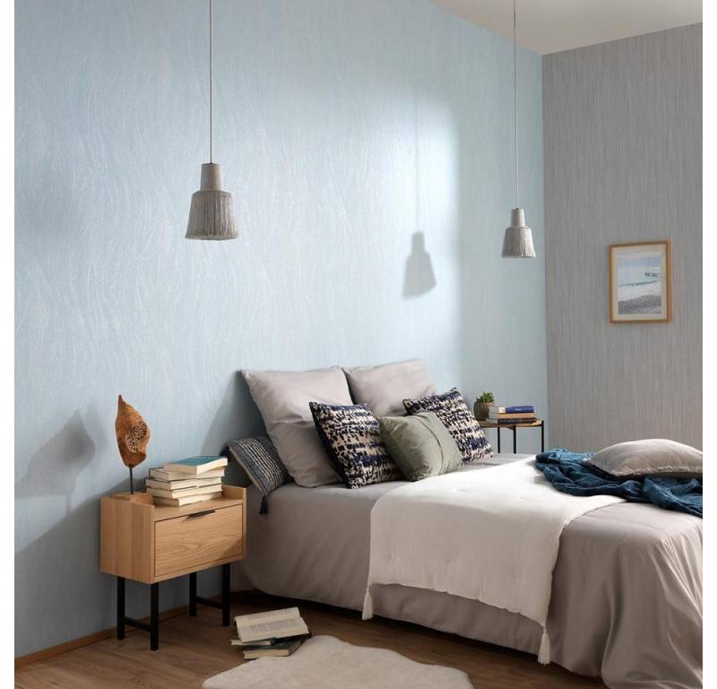 Erismann Vliestapete Muster Struktur Wellen Blau Silber Metallic 10317-18 Evolution von Erismann