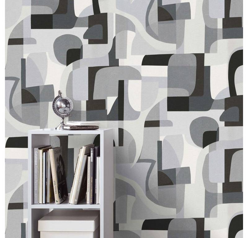 Erismann Vliestapete Retro Geometrisch Abstrakt Grau Schwarz Weiß 10432-10 Gentle Erismann von Erismann