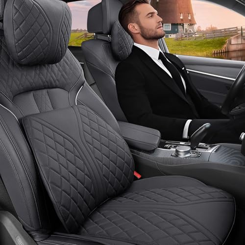 Erivis Auto-Kopfstützen-Nackenkissen passend für BMW X3 X5 Zubehör X1 X2 X4 X6 X7 1 2 3 4 5 6 7 Serie Auto Weiches PU-Sitzkissen Kopf Nackenauflage Kissen (schwarz) von Erivis