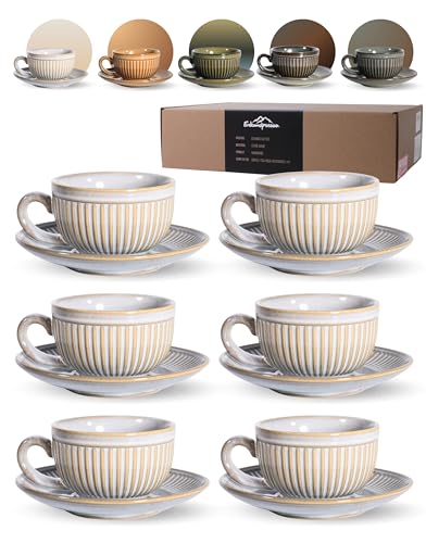 Erkundpresso. 6er-Set Espressotassen mit Untertassen 100ml - Espresso Tassen Set Steingut -Kaffeetassen Dickwandig mit Henkel- Handgefertigte Barista Kaffeetassen - Perlgrau Erkundpresso. 6er-Set Espressotassen mit Untertassen 100ml - Espresso Tassen Set Steingut -Kaffeetassen Dickwandig mit Henkel- Handgefertigte Barista Kaffeetassen - Perlgrau von Erkundpresso.