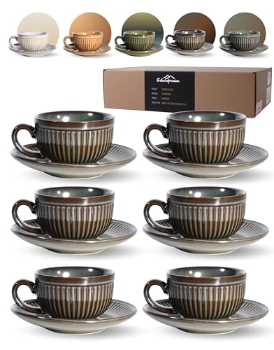 Erkundpresso. Espresso Tassen Set mit Untertassen (6 x100ml) - Espressotassen 6er-Set Steingut -Kaffeetassen Dickwandig mit Henkel- Handgefertigte Barista Kaffeetassen - Bronzefarben von Erkundpresso.