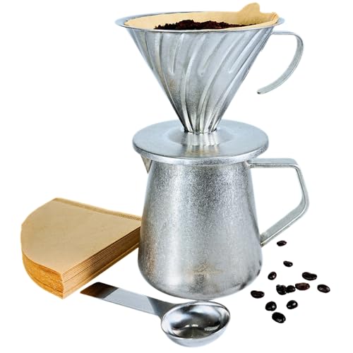 Erkundpresso. Wiederverwendbarer Pour Over Kaffeebereiter Set aus Edelstahl,mit 600ml Kaffeekanne, Kaffeelöffel und Papierfilter für Büro und Café von Erkundpresso.