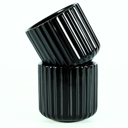 Erkundpresso.Kaffeebecher 2er Set 180ml Ohne Henkel Premium Barista Kaffeetasse aus Hochwertigem Steingut Dickwandiger Kaffeebecher - Entworfen für Latte Art - 100% Handfertigung (Schwarz) von Erkundpresso.