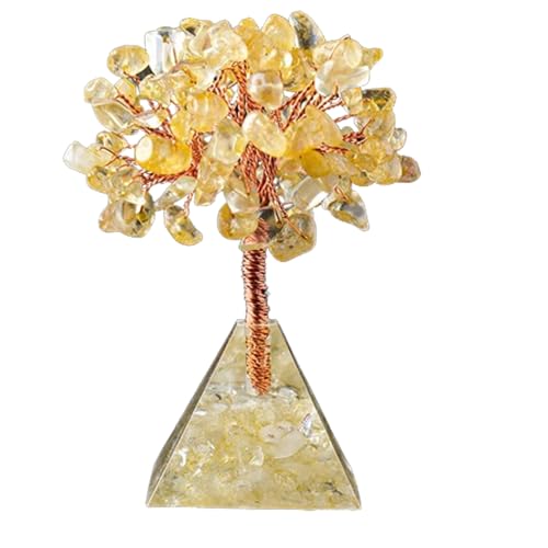 Erliway Citrin-Kristallbaum, 9–10 cm Kristall-Lebensbaum mit Pyramidenbasis, natürlicher Edelstein-Bonsai-Baum für Frauen und Männer, Heilkristall-Geldbaum zur Hauseinweihung, Energie,Bürodekor von Erliway