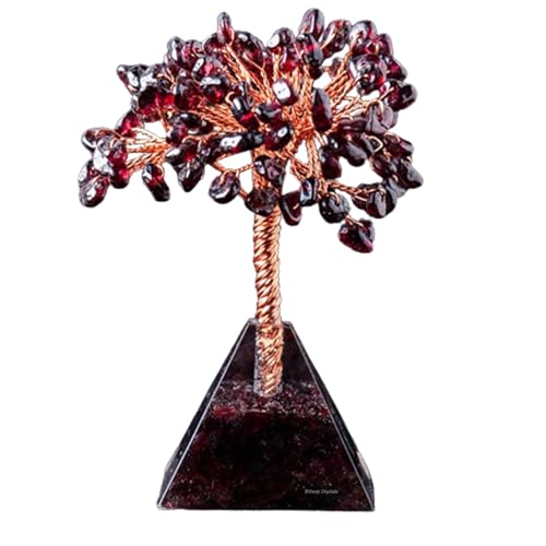 Erliway Granat-Kristallbaum, 9–10 cm Kristall-Lebensbaum mit Pyramidenbasis, Bonsai-Baum aus natürlichem Edelstein für Frauen und Männer, Heilkristall-Geldbaum zur Hauseinweihung, Energie,Bürodekor von Erliway
