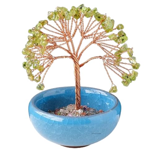 Erliway Olivin-Kristallbaum, 8,9–10,2 cm Kristall-Edelsteinbaum des Lebens, natürlicher Kristall-Bonsai-Baum zur Hauseinweihung, Heilkristall-Geldbaum für Positive Energie,Bürodekor von Erliway