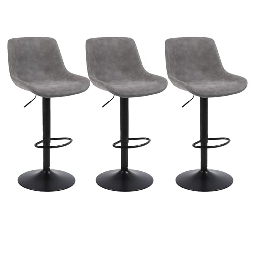 Ermnois Barhocker 3er Set, schwenkbare Thekenhocker mit Rückenlehne, verstellbare Moderne Barstühle, hoher Stühle armloser PU Leder Kücheninselhocker,Grau von Ermnois