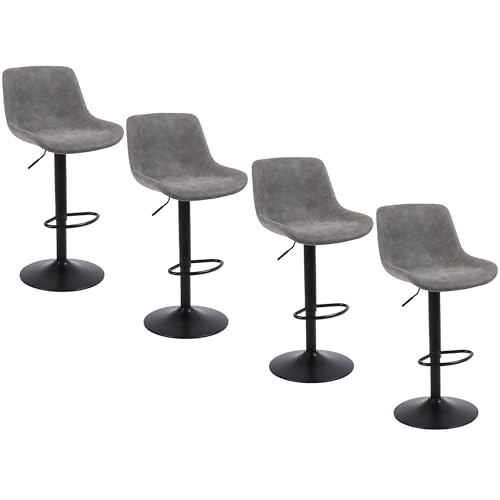 Ermnois Barhocker 4er Set, schwenkbare Thekenhocker mit Rückenlehne, verstellbare Moderne Barstühle, hoher Stühle armloser PU Leder Kücheninselhocker,Grau von Ermnois