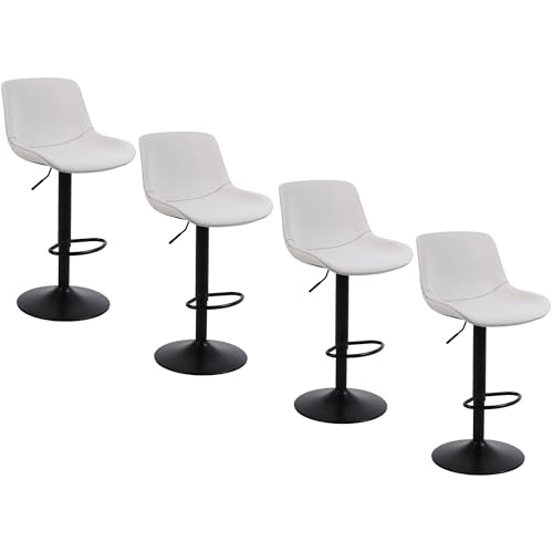Ermnois Barhocker 4er Set, schwenkbare Thekenhocker mit Rückenlehne, verstellbare Moderne Barstühle, hoher armloser PU Leder Kücheninselhocker,Weiß von Ermnois